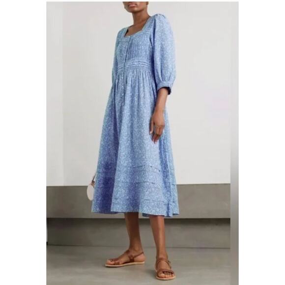 Doen Dresses & Skirts - DOEN Sz S Small Blue Garden Bloom Floral Minta Dress Organic Cotton Viscose NWT